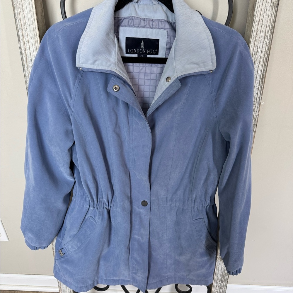 London Fog Women's Blue Cinch Waist Faux Suede Jacket Size Petite‎ Small